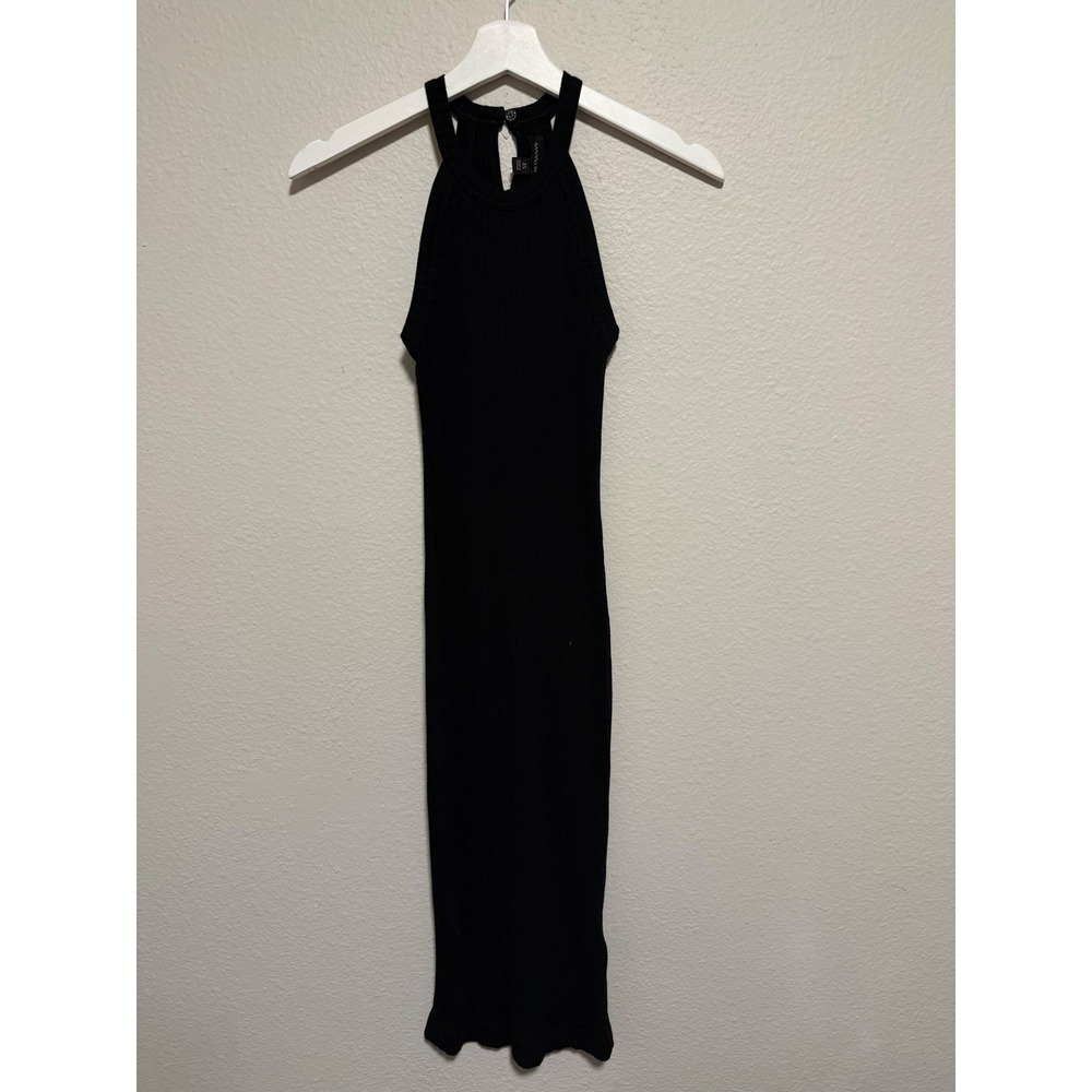Banana Republic Black Ribbed Halter Midi Dress Keyhole Neck XS